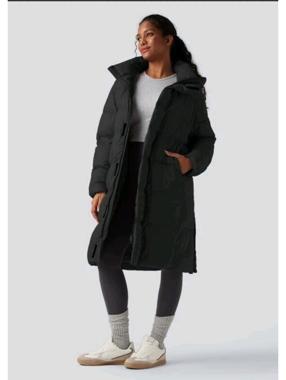 Halara Hooded Long Sleeve Zipper Longline Casual Puffer Jacket  Pockets EUC Sz S